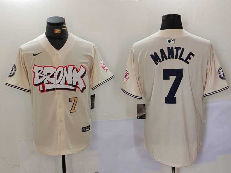 Mens New York Yankees #7 Mickey Mantle Cream Limited Stitched Baseball Jerseys